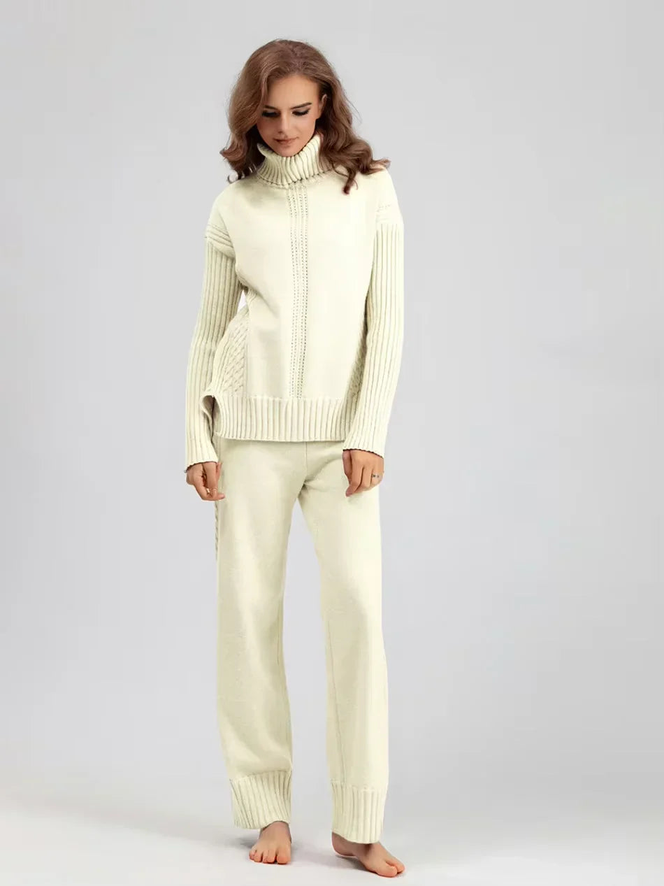 Scarlett | Chic High-Neck Knit Sweater & Loose Pants Set