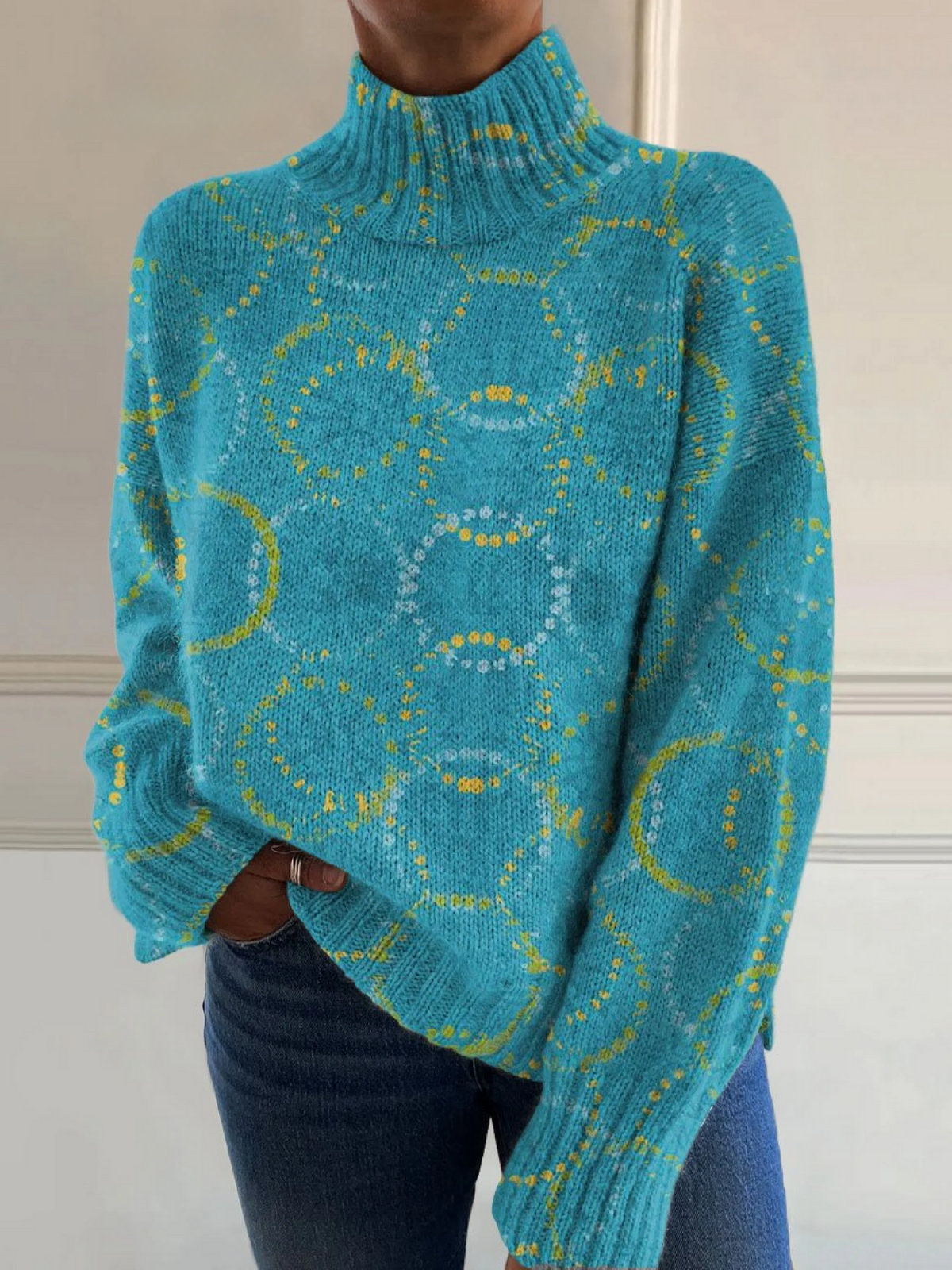 Rosanne | Bright art circle print turtleneck sweater