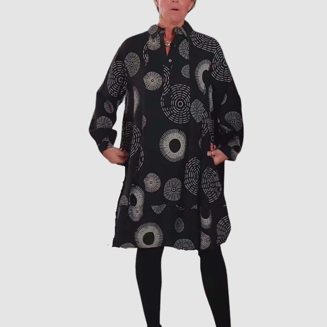 Haydie™ Casual Lapel Dress with Geometric Print