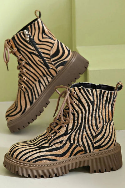 Blair | Zebra Print Lace-Up Boots