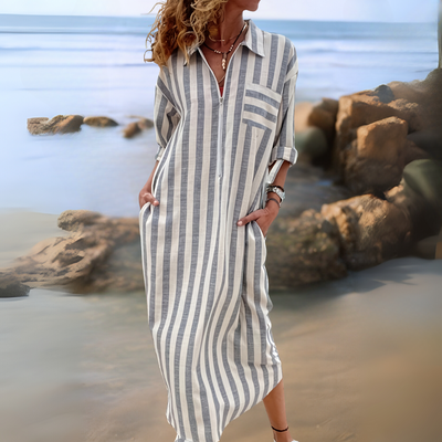 Maralya | Elegant striped dress with V-neckline