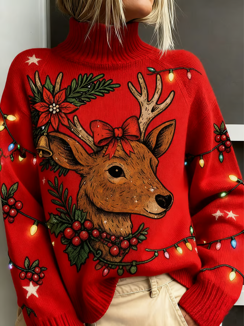 Elena - Christmas Sweater with Deer Print