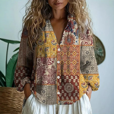 Amber - Vintage Leaf Print Blouse