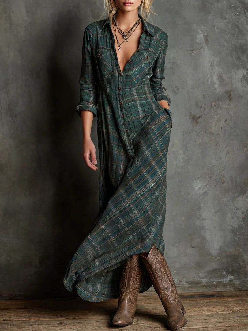 Faye™ – Plaid Maxi Shirt Dress