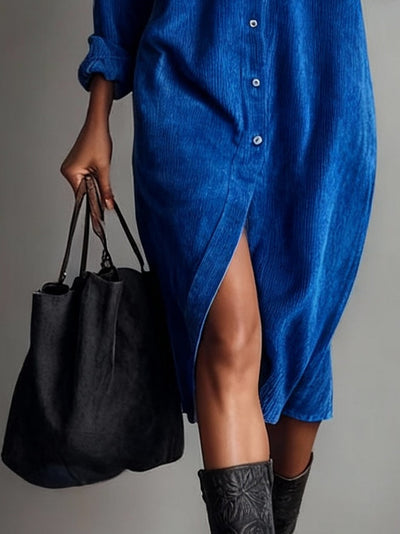 Arlette™ – Cord Midi Shirt Dress
