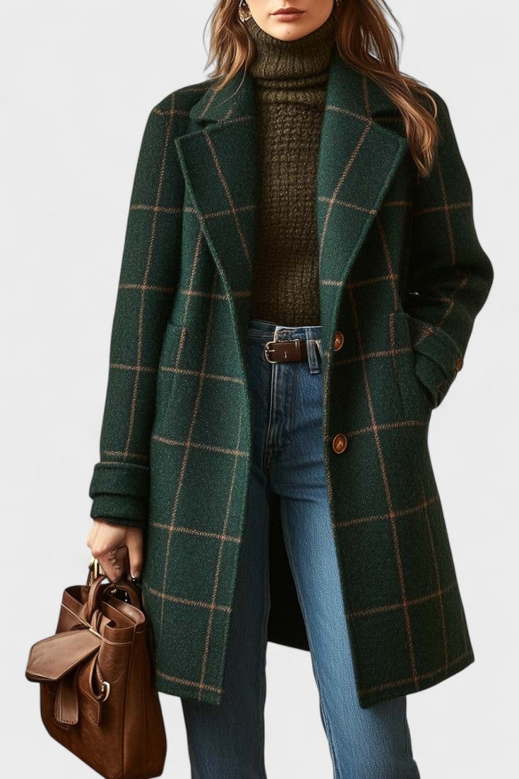 Yrsa™ | Elegant tweed coat in checked pattern