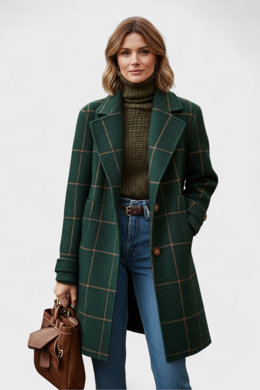 Yrsa™ | Elegant tweed coat in checked pattern