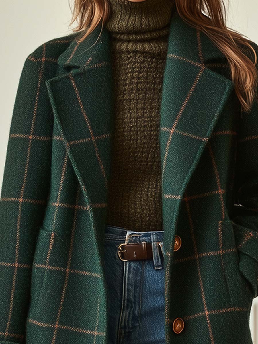 Angela | Women's Retro Lapel Plaid Tweed-Coat