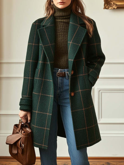 Angela | Women's Retro Lapel Plaid Tweed-Coat