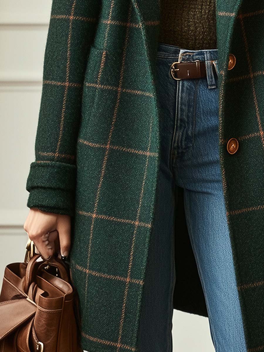 Angela | Women's Retro Lapel Plaid Tweed-Coat