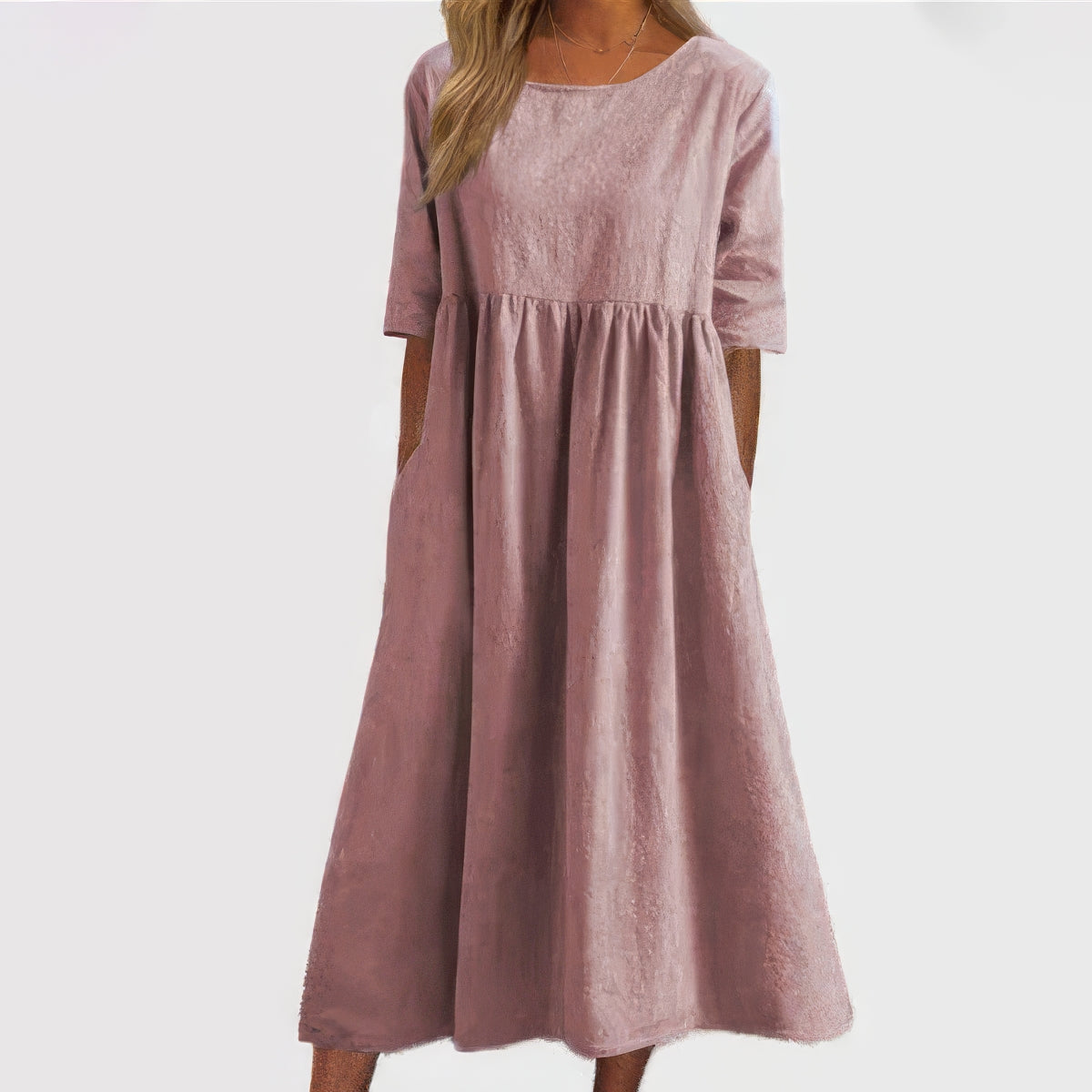 Ella - Cotton Dress With Round Neck And Pockets