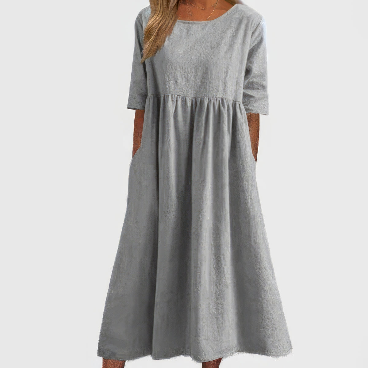 Ella - Cotton Dress With Round Neck And Pockets