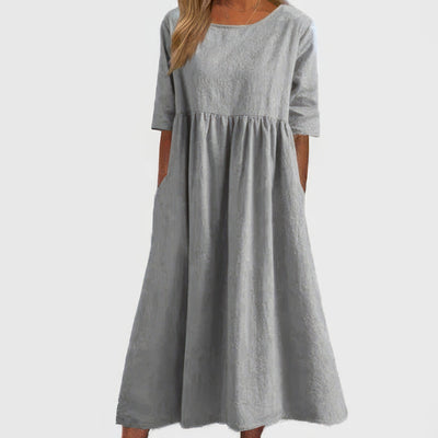 Ella - Cotton Dress With Round Neck And Pockets
